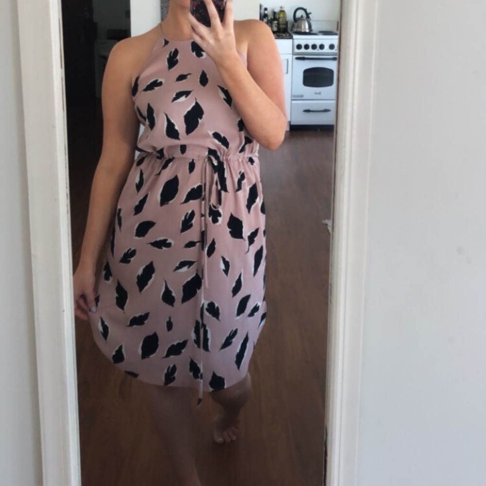 Leaf print midi summer dress